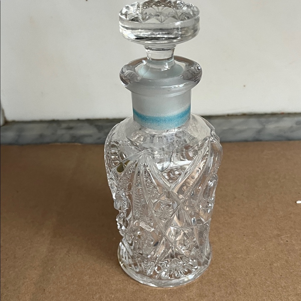 Cut Crystal Perfume Bottle with Blue Accent